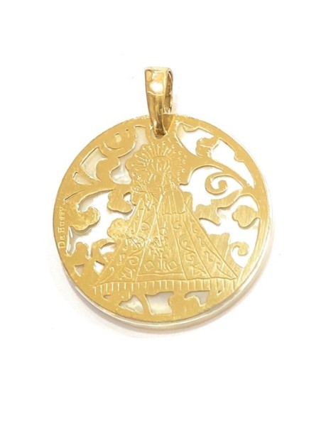 Medalla Virgen Monserrate plata de ley y nácar®. 25mm