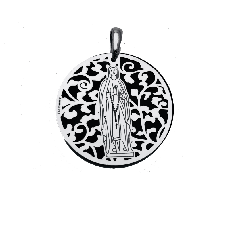 Medalla Virgen de Lourdes en Plata de Ley y ónix. 35mm