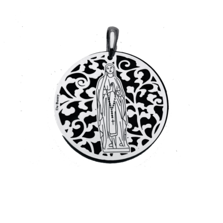 Medalla Virgen de Lourdes plata de ley y ónix®. 35mm