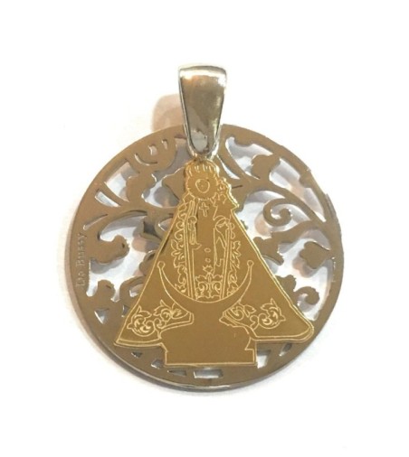 Medalla De Bussy Virgen de la Fuensanta en Plata de ley cubierta de oro de 18kt. Tamaño redonda 25mm
