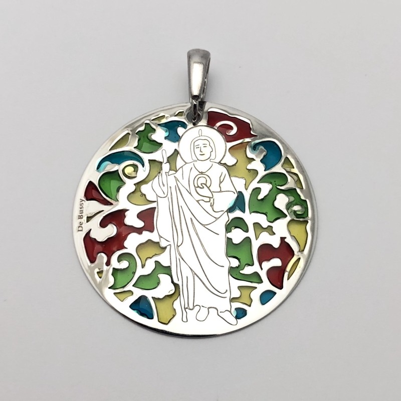 Medalla San Judas Tadeo en plata de ley 925mm y esmalte. Tamaño 35mm