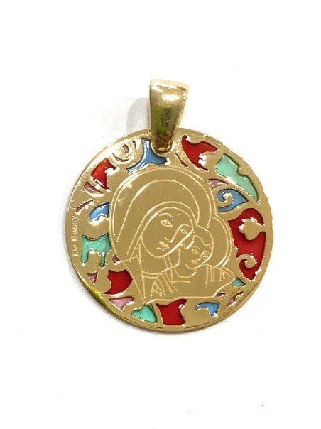Medalla Virgen del Camino en plata de ley cubierta de oro de 18kt y esmalte.

Tamaño 25mm