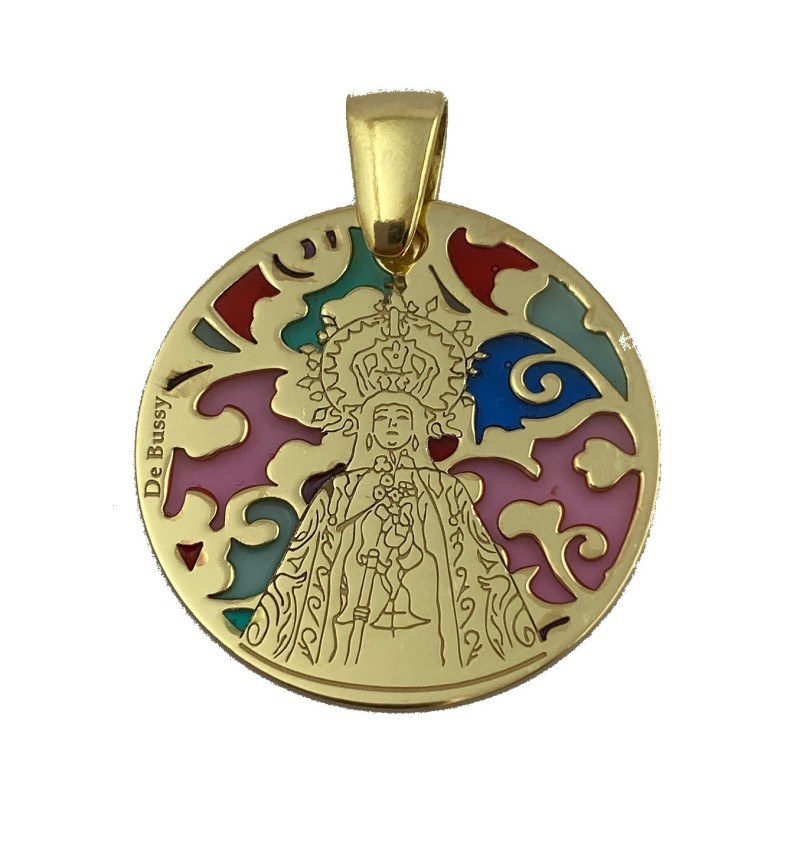 Medalla Virgen de las Nieves en plata de ley cubierta de oro de 18kt y esmalte. Tamaño: 25mm