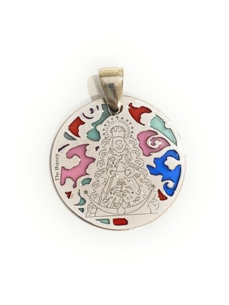 Medalla Virgen del Rocío en plata de ley y esmalte. Tamaño 25mm