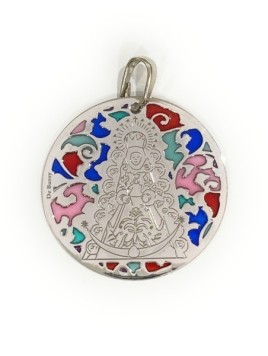 Medalla Virgen del Rocío en plata de ley y esmalte. Tamaño 35mm