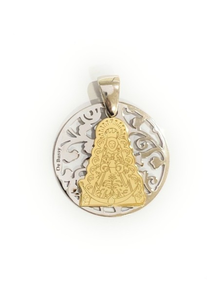 Medalla Virgen del Rocío en plata de ley cubierta de oro de 18kt. Tamaño 25mm
