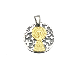 Medalla Virgen del Pilar en plata de ley cubierta de oro de 18kt. Tamaño: 25mm