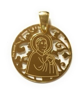Medalla De Bussy Santa Gema en Plata de ley 925mm cubierta de oro de 18kt. Tamaño Redondo 25 mm