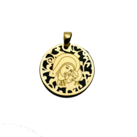 Medalla Virgen del Camino en plata de ley cubierta de oro de 18kt y ónix.

Tamaño: 35mm