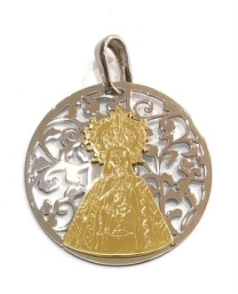 Medalla Virgen de las Nieves en plata de ley cubierta de oro de 18kt. Tamaño 35mm