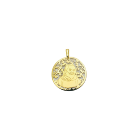 Medalla Padre Pío en plata de ley cubierta de oro de 18kt y diamante.Tamaño 35mm