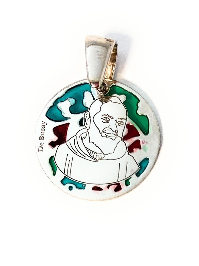 Medalla Padre Pío en plata de ley y esmalte. Tamaño 20mm