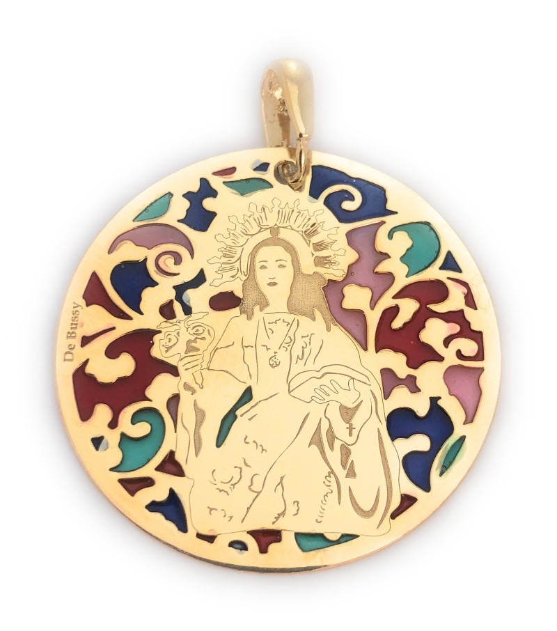 Medalla de La Santa de Totana en plata de ley cubierta de oro de 18kt y esmalte. Tamaño 35 mm