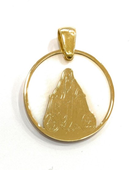 Medalla Virgen Milagrosa en plata de ley cubierta de oro de 18kt y nácar.

Tamaño: 25mm