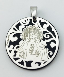 Medalla Virgen de Amargura (Paso Blanco de Lorca) plata de ley y ónix®. 25mm