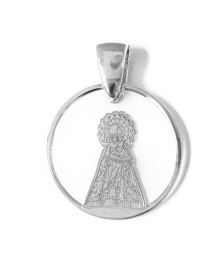 Medalla exclusiva De Bussy Virgen de los Desamparados en plata de ley 925ml y nácar. Tamaño redondo 20mm.