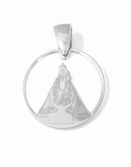 Medalla comunión De Bussy Virgen de la Fuensanta en plata de ley y nácar. Tamaño redonda 20mm.