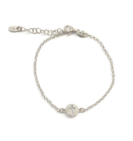 Pulsera cruz en plata de ley y circonitas
