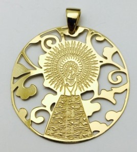 Medalla Virgen Pilar en Plata de Ley con baño de oro 35mm