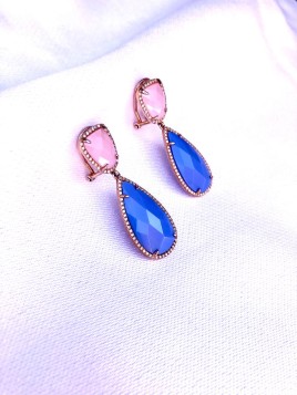 Pendientes plata de ley de 925mm con baño en oro rosa y cuarzos de colores engastados. Cierre omega