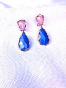 Pendientes plata de ley de 925mm con baño en oro rosa y cuarzos de colores engastados. Cierre omega