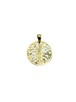 Medalla Virgen de Fátima en Plata de Ley con baño de oro y nácar. 25mm