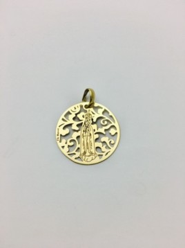 Medalla Virgen de Fátima en Plata de Ley con baño de oro . 25mm