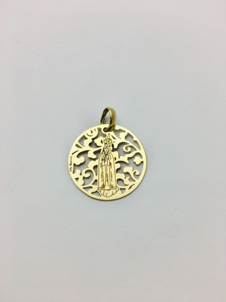 Medalla Virgen de Fátima en Plata de Ley con baño de oro . 25mm