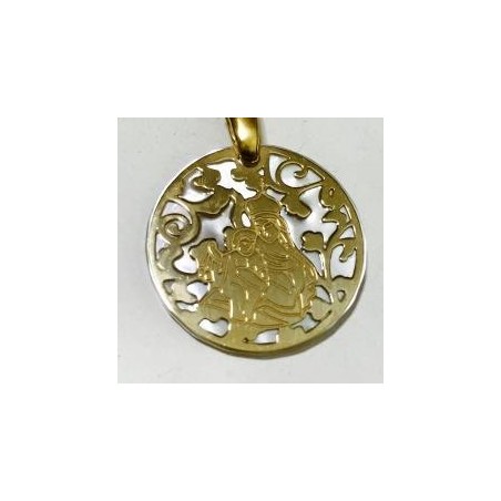 Medalla Virgen del Carmen nácar y plata chapada en oro 22mm